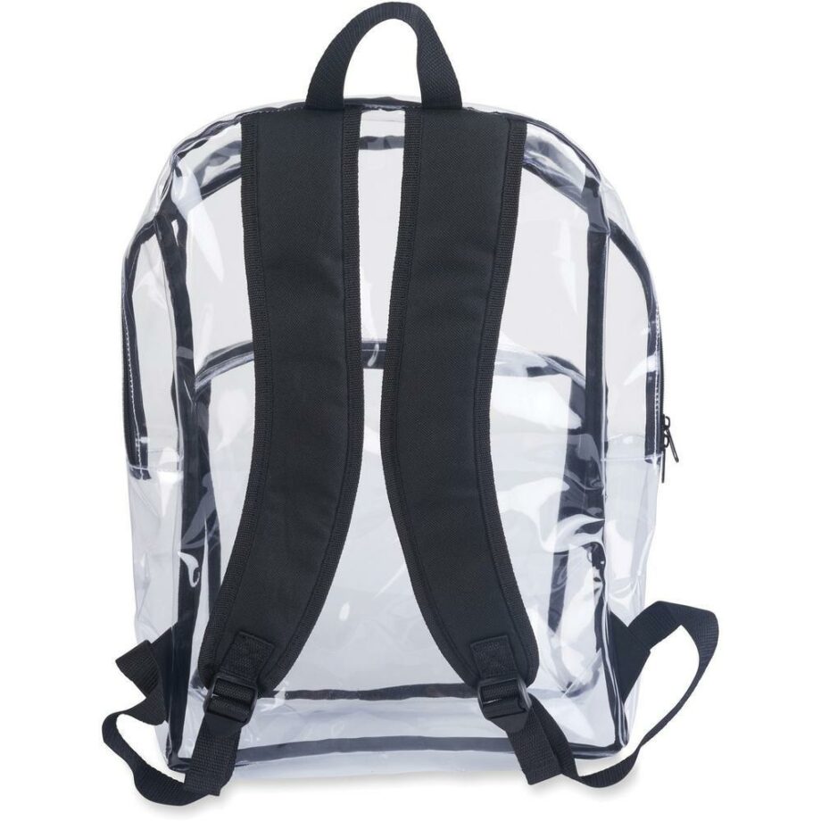 Tatco Carrying Case (Backpack) Notebook - Clear, Black - Vinyl Body - Shoulder Strap - 17.5" Height x 14.3" Width x 5.5" Depth - 1 Each