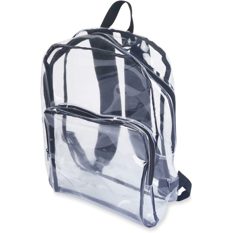 Tatco Carrying Case (Backpack) Notebook - Clear, Black - Vinyl Body - Shoulder Strap - 17.5" Height x 14.3" Width x 5.5" Depth - 1 Each