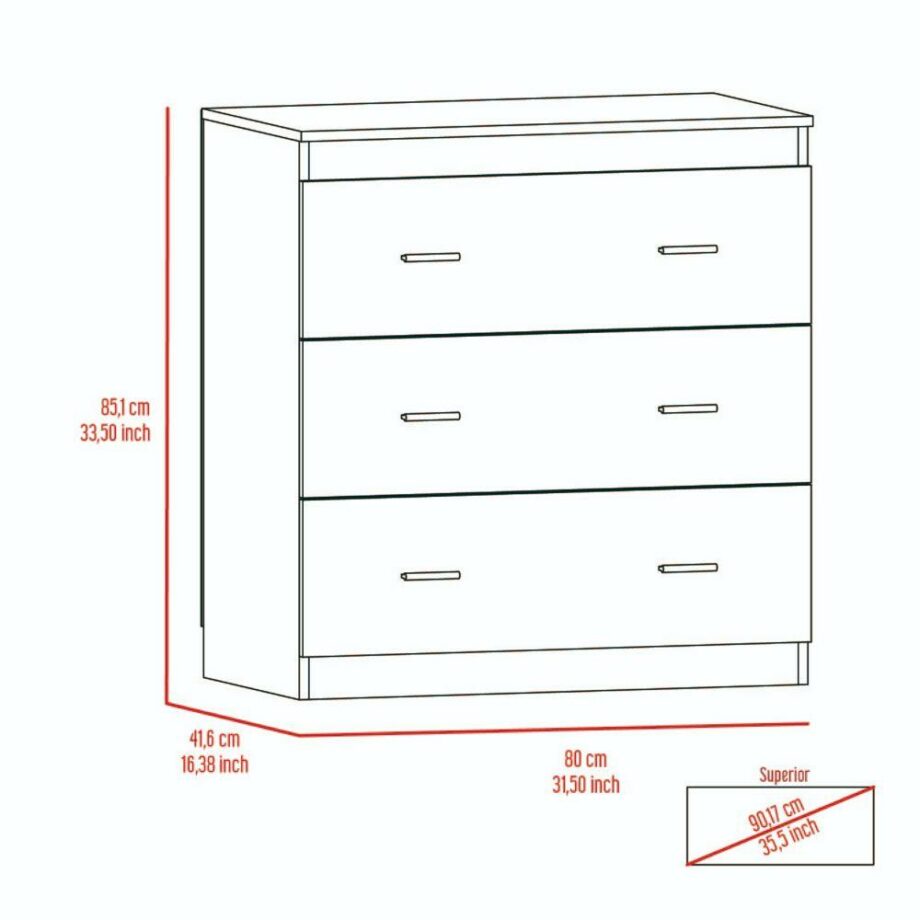 Topaz Three Drawer Dresser, Superior Top, Handles