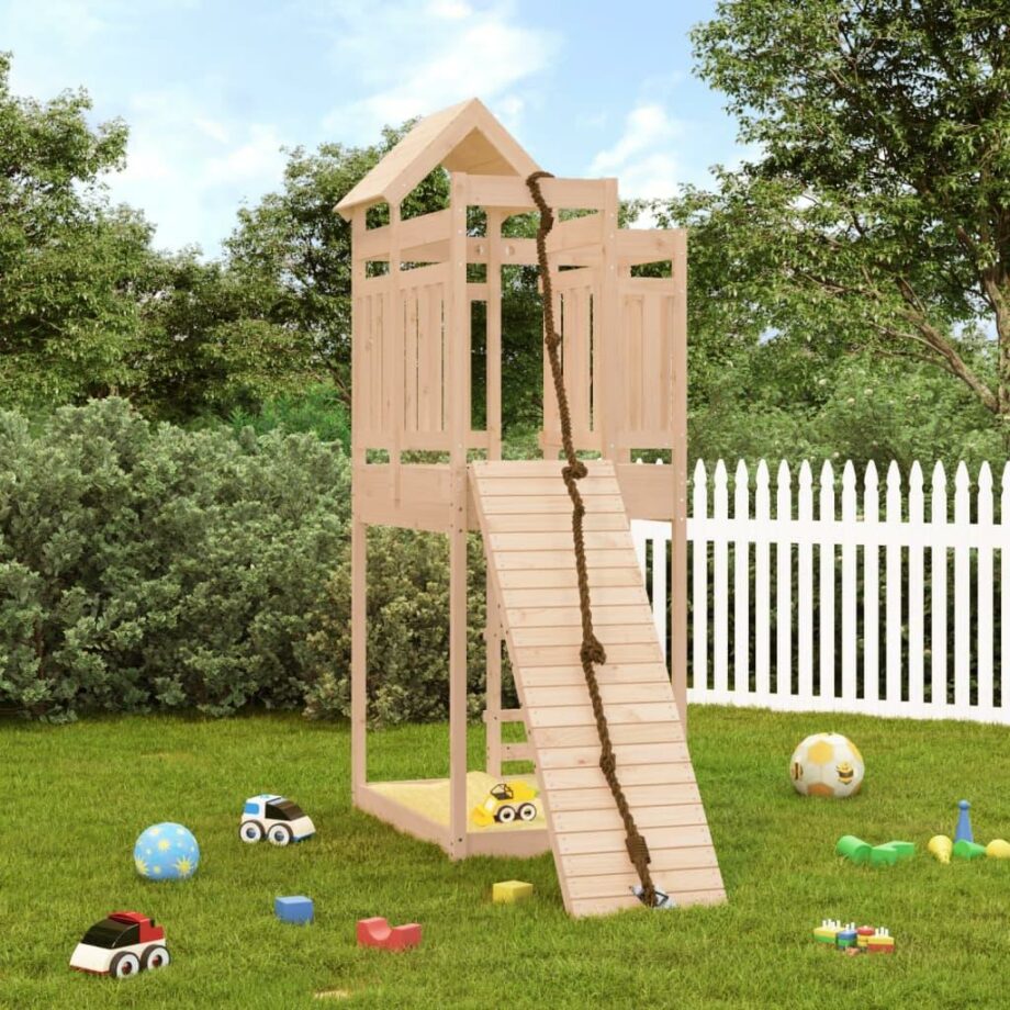 Playhouse with Climbing Wall Solid Wood Pine