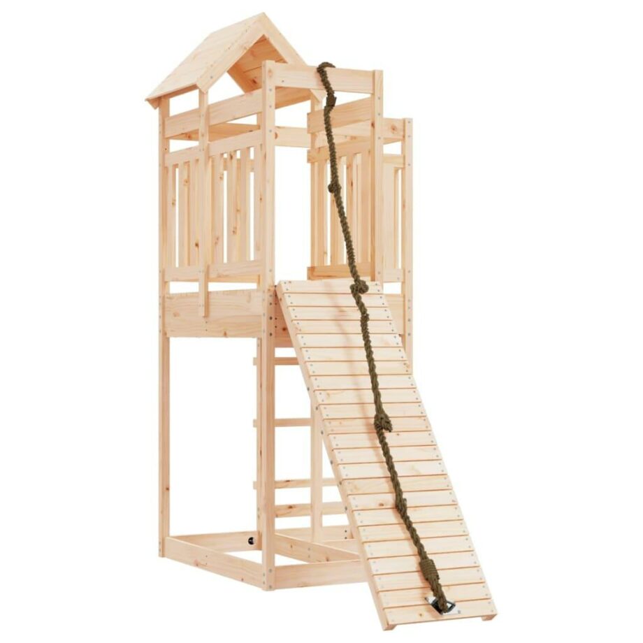 Playhouse with Climbing Wall Solid Wood Pine