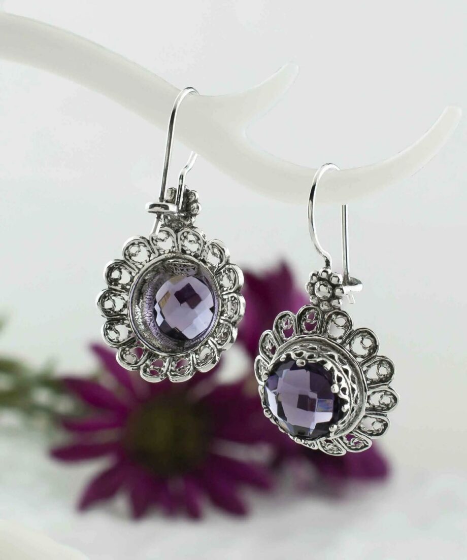 Amethyst Gemstone Silver Drop Earrings