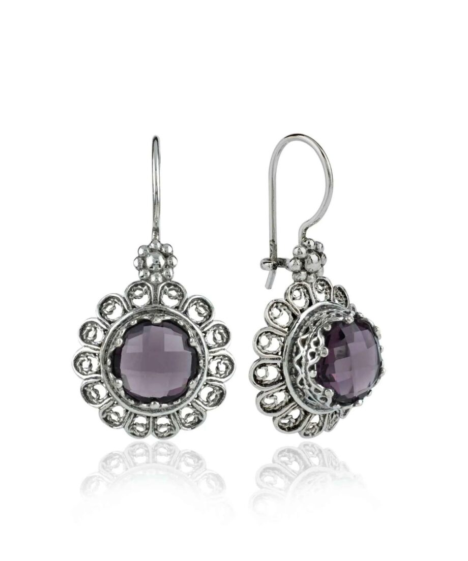 Amethyst Gemstone Silver Drop Earrings