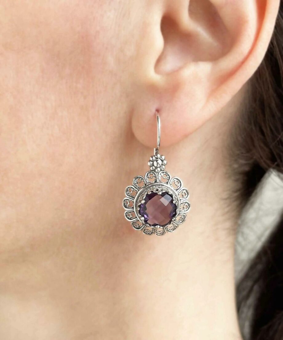 Amethyst Gemstone Silver Drop Earrings