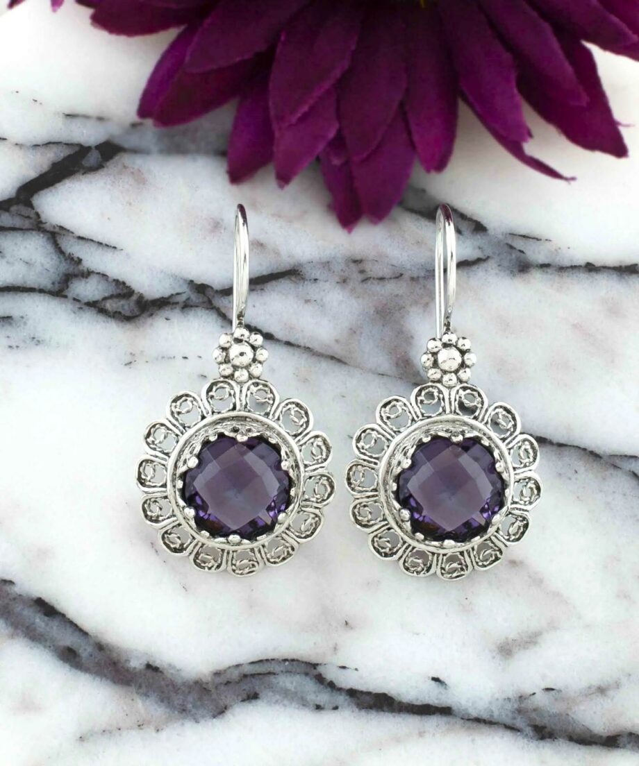 Amethyst Gemstone Silver Drop Earrings